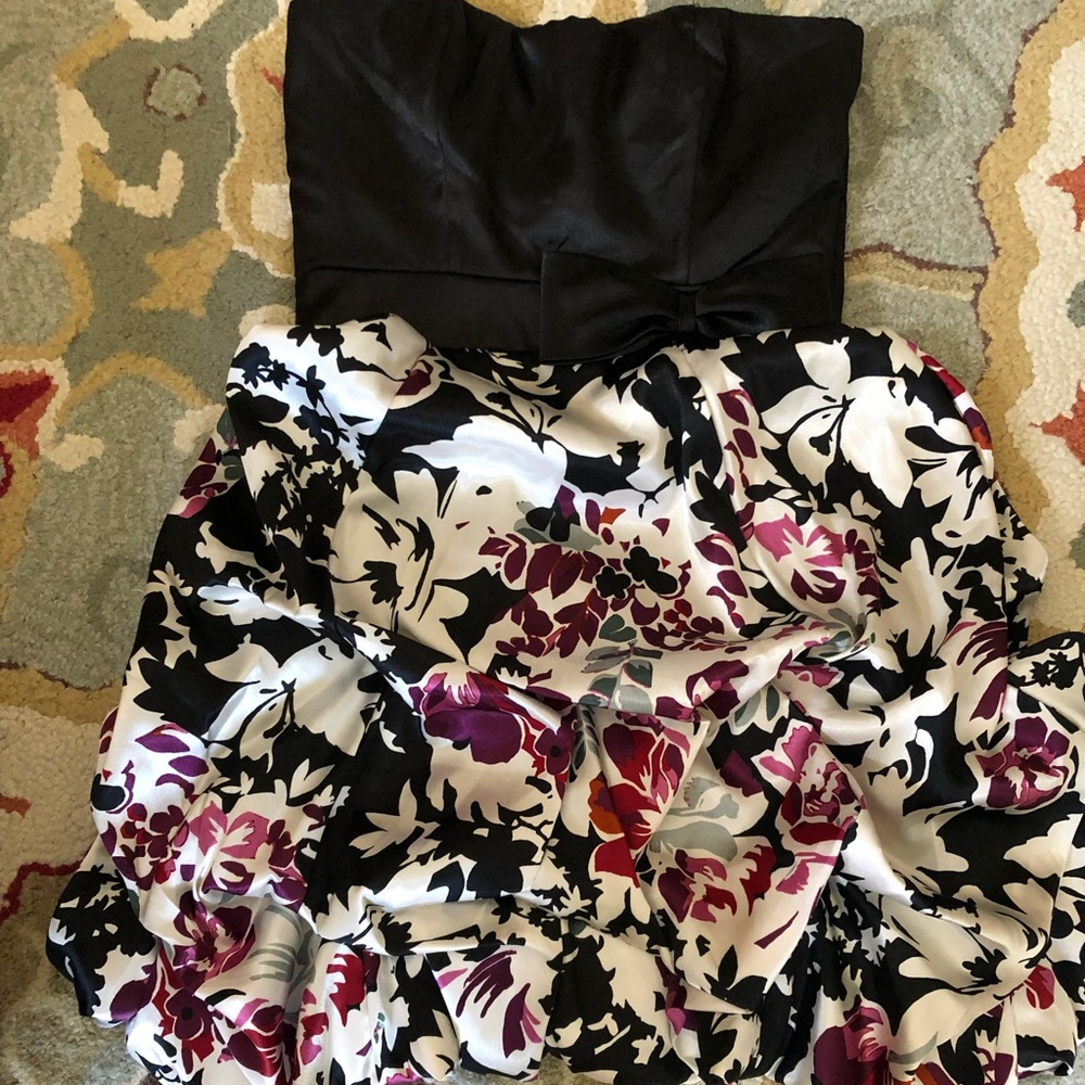 Black and multiple color strapless dress